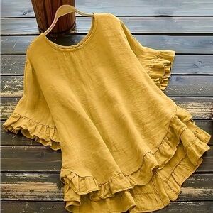 Women’s Boho Yellow with Ruffled Sleeve Blouse Size 1X
